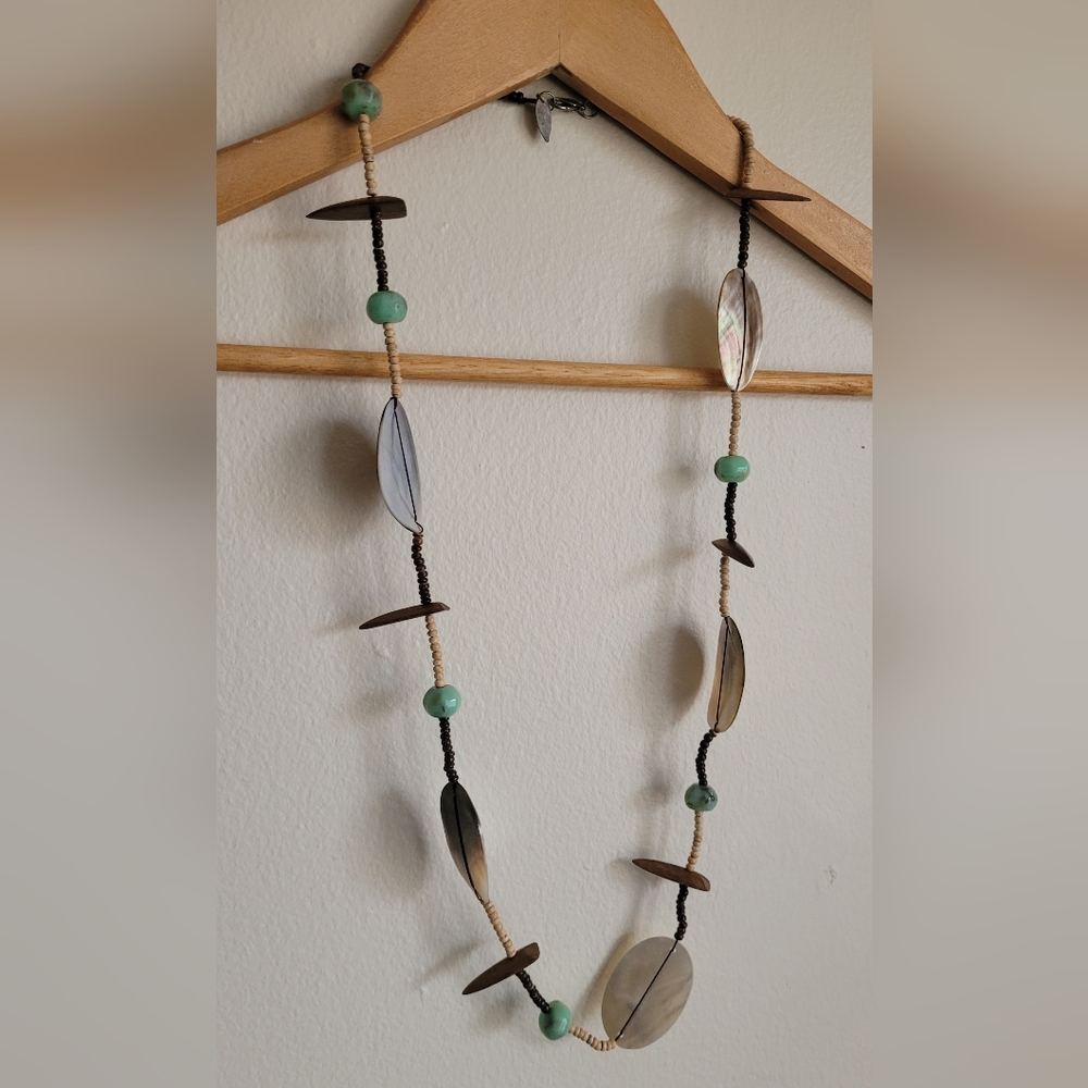Coldwater Creek Shell and Wooden Stacked Beaded Necklace